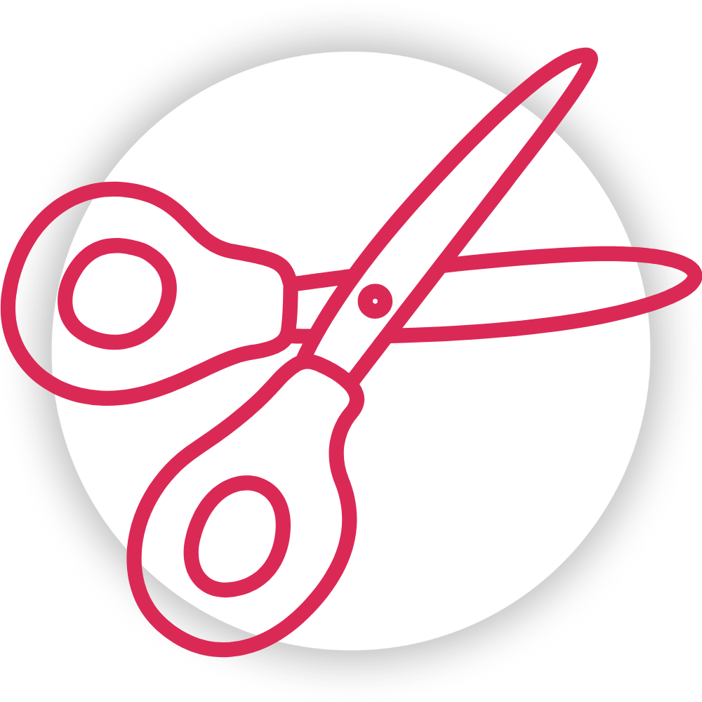 Red scissors icon on a white background